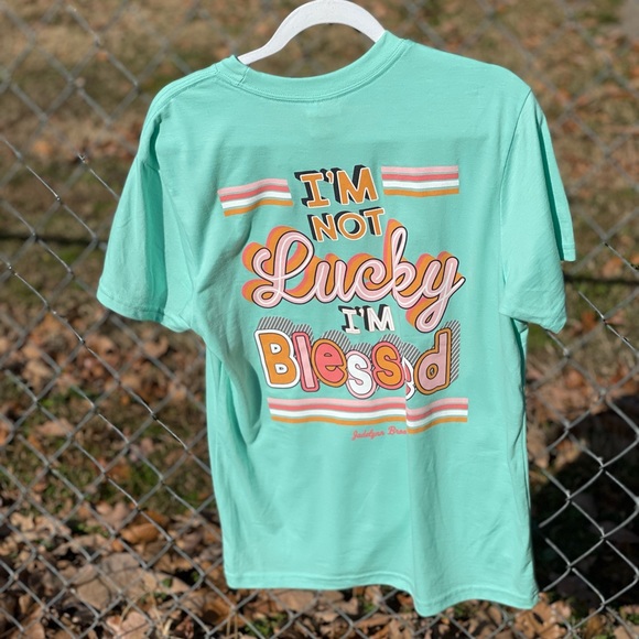 Jadelynn Brooke NWT I’m Not Lucky I’m Blessed Pocket Tee Size Small - Picture 4 of 6